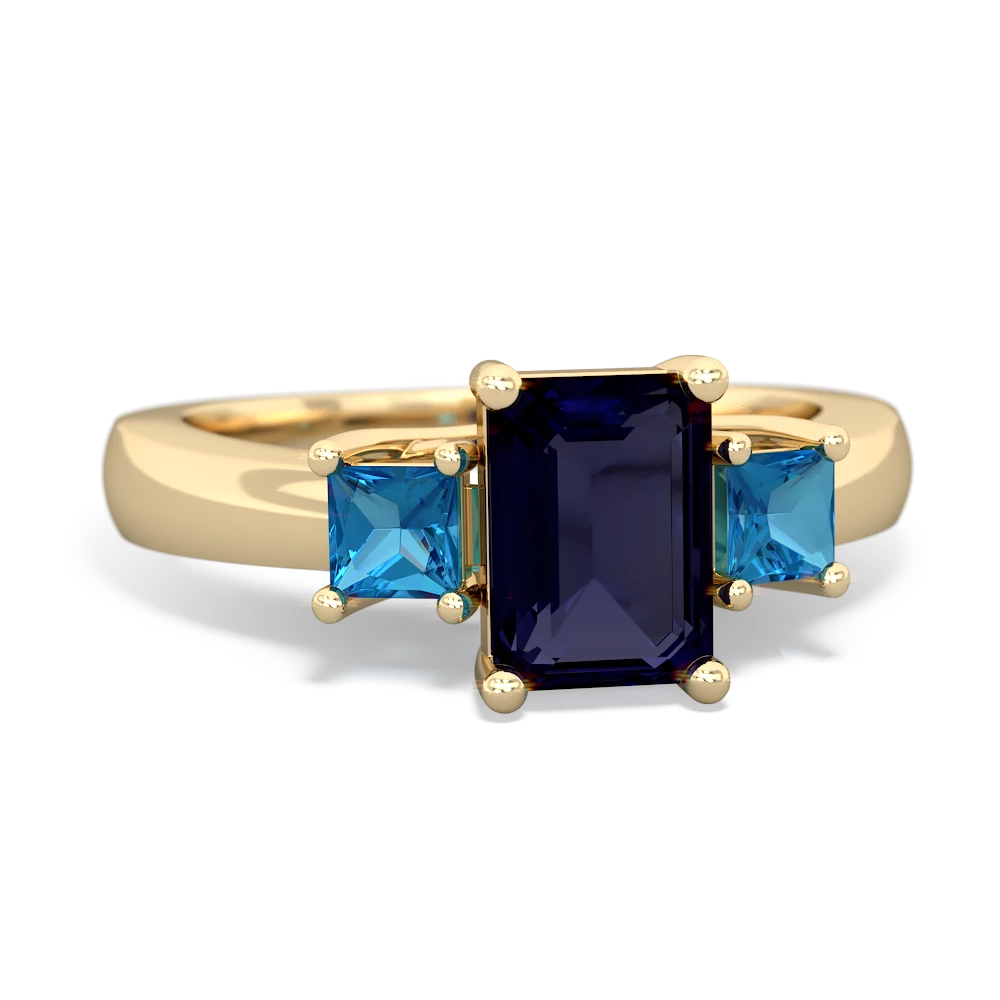 Sapphire Three Stone Emerald-Cut Trellis 14K Yellow Gold ring R4021