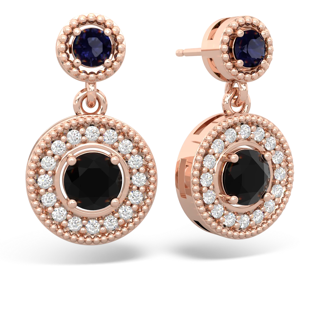 Sapphire Halo Dangle 14K Rose Gold earrings E5319