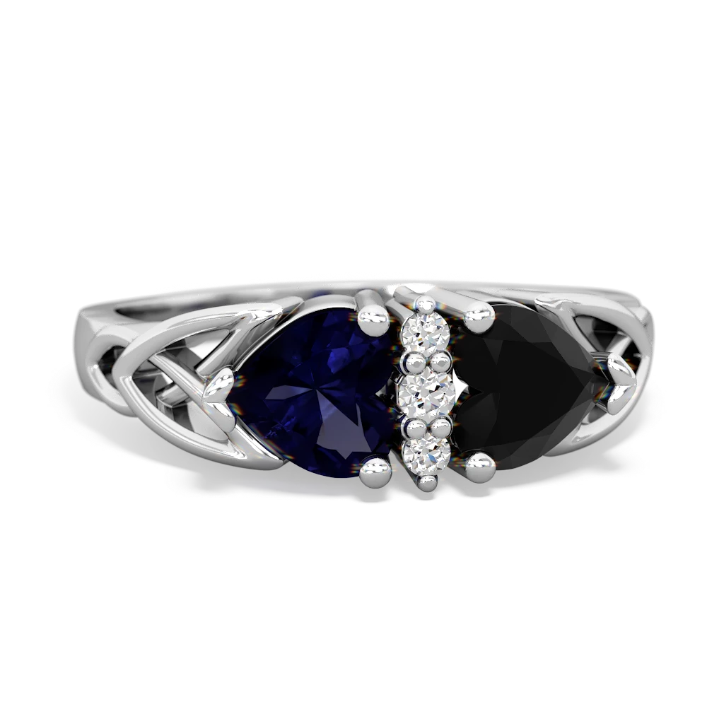 Sapphire Celtic Knot Double Heart 14K White Gold ring R5040