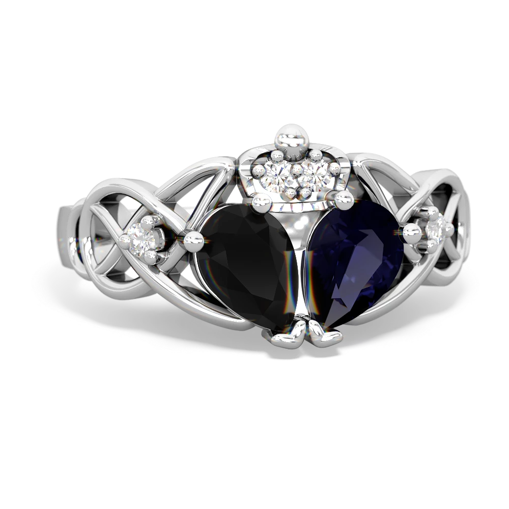 Sapphire 'One Heart' Celtic Knot Claddagh 14K White Gold ring R5322