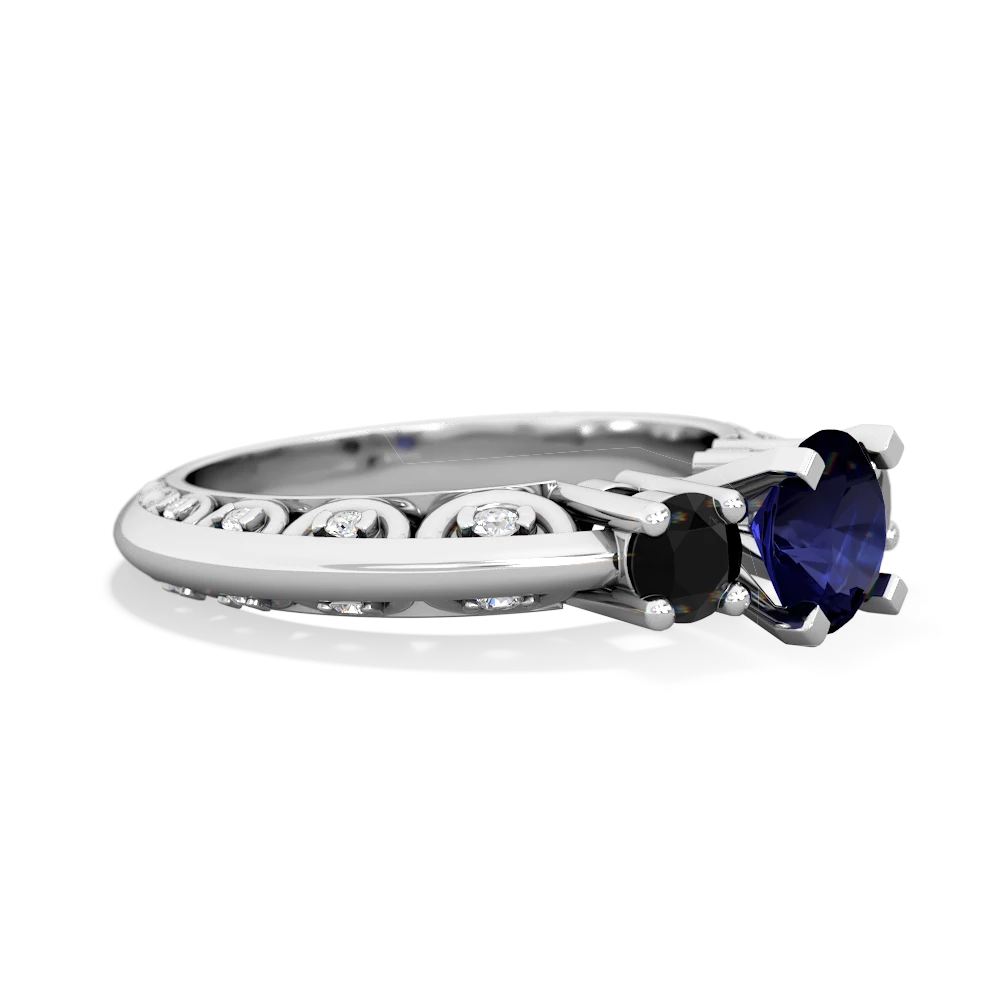 Sapphire Art Deco Eternal Embrace Engagement 14K White Gold ring C2003