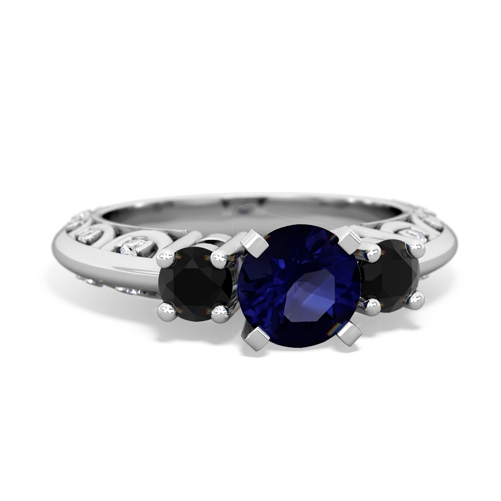 Sapphire Art Deco Eternal Embrace Engagement 14K White Gold ring C2003