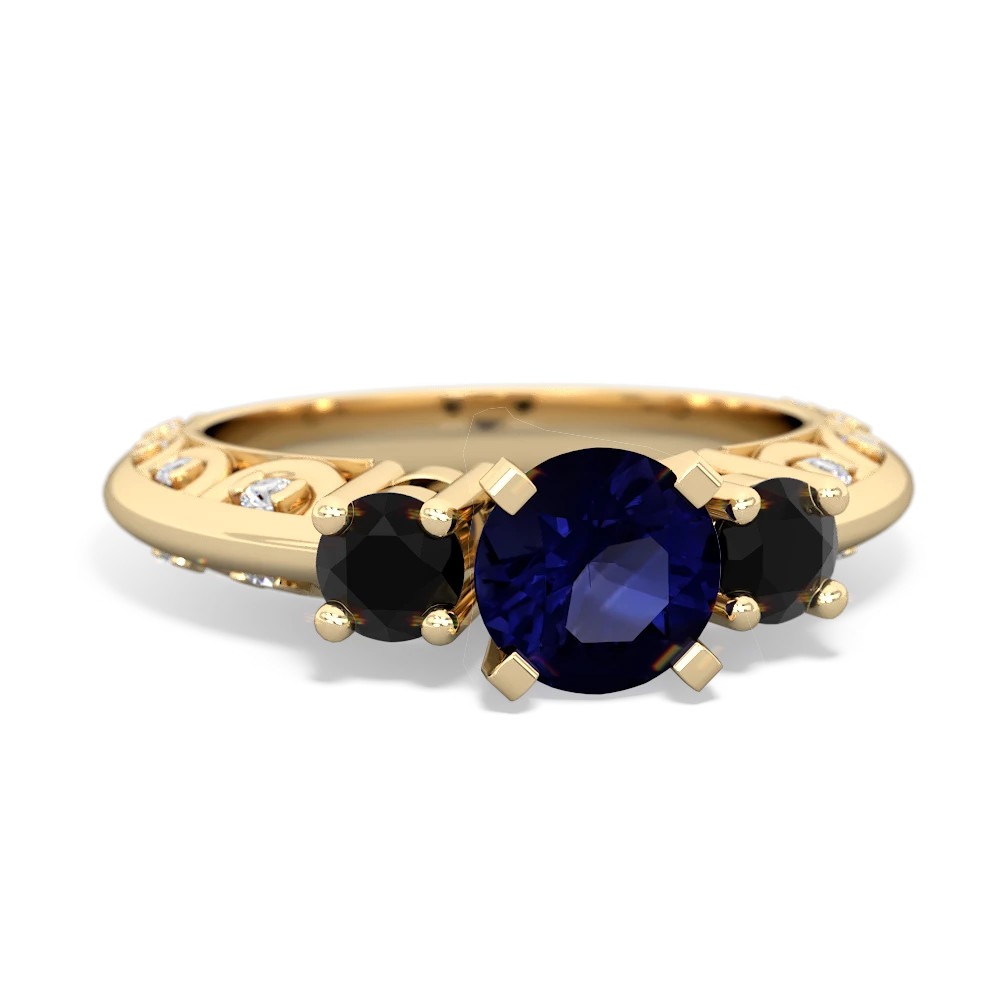 Sapphire Art Deco Eternal Embrace Engagement 14K Yellow Gold ring C2003