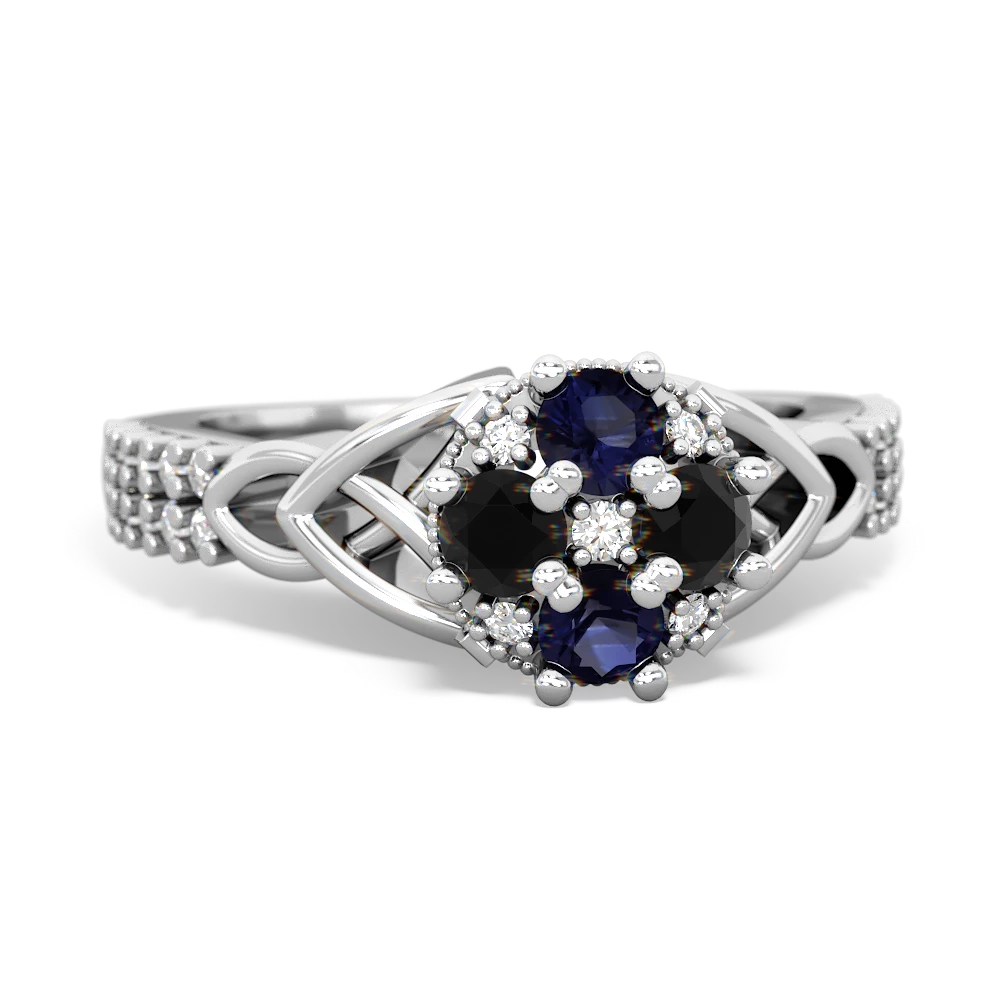 Sapphire Celtic Knot Cluster Engagement 14K White Gold ring R26443RD