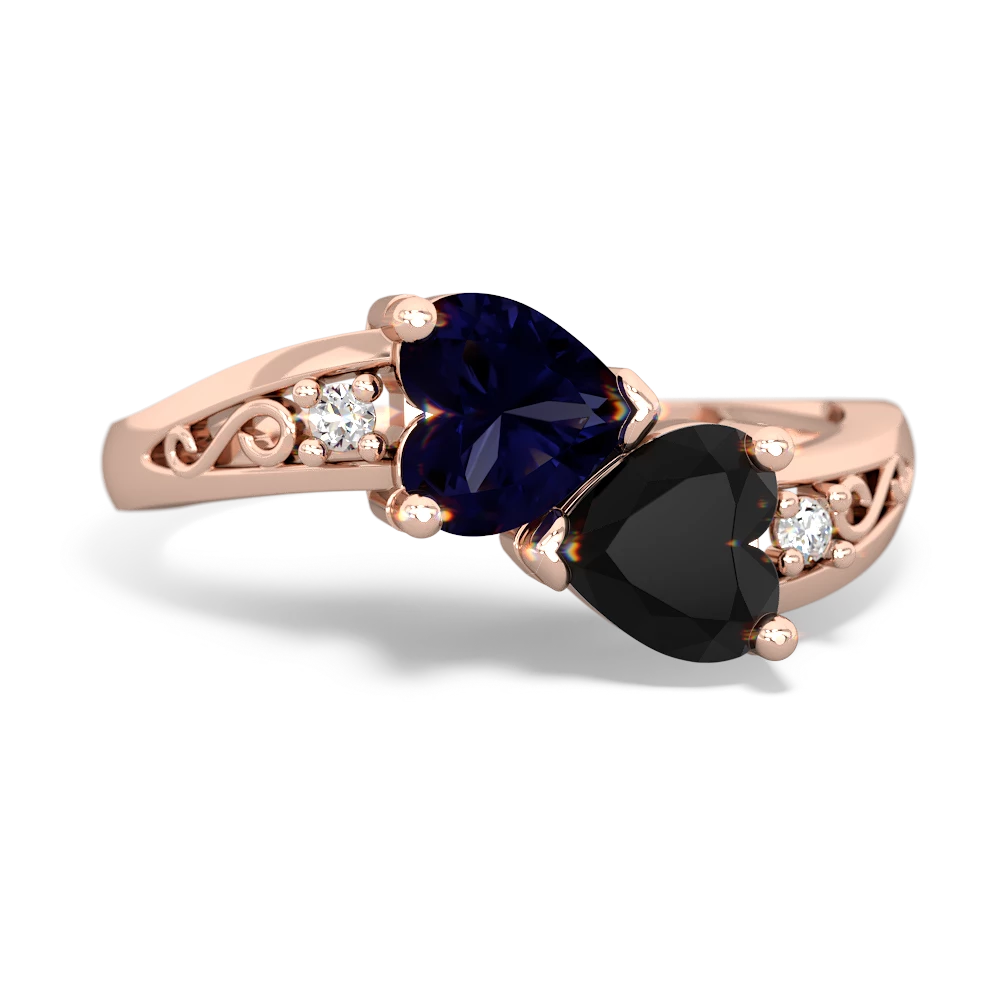 Sapphire Snuggling Hearts 14K Rose Gold ring R2178