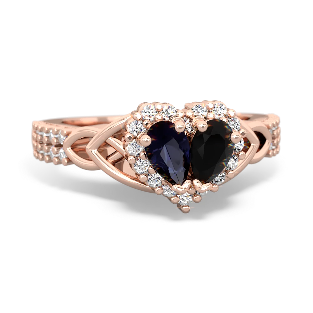 Sapphire Celtic Knot Two Hearts As One 14K Rose Gold ring R2644HRT