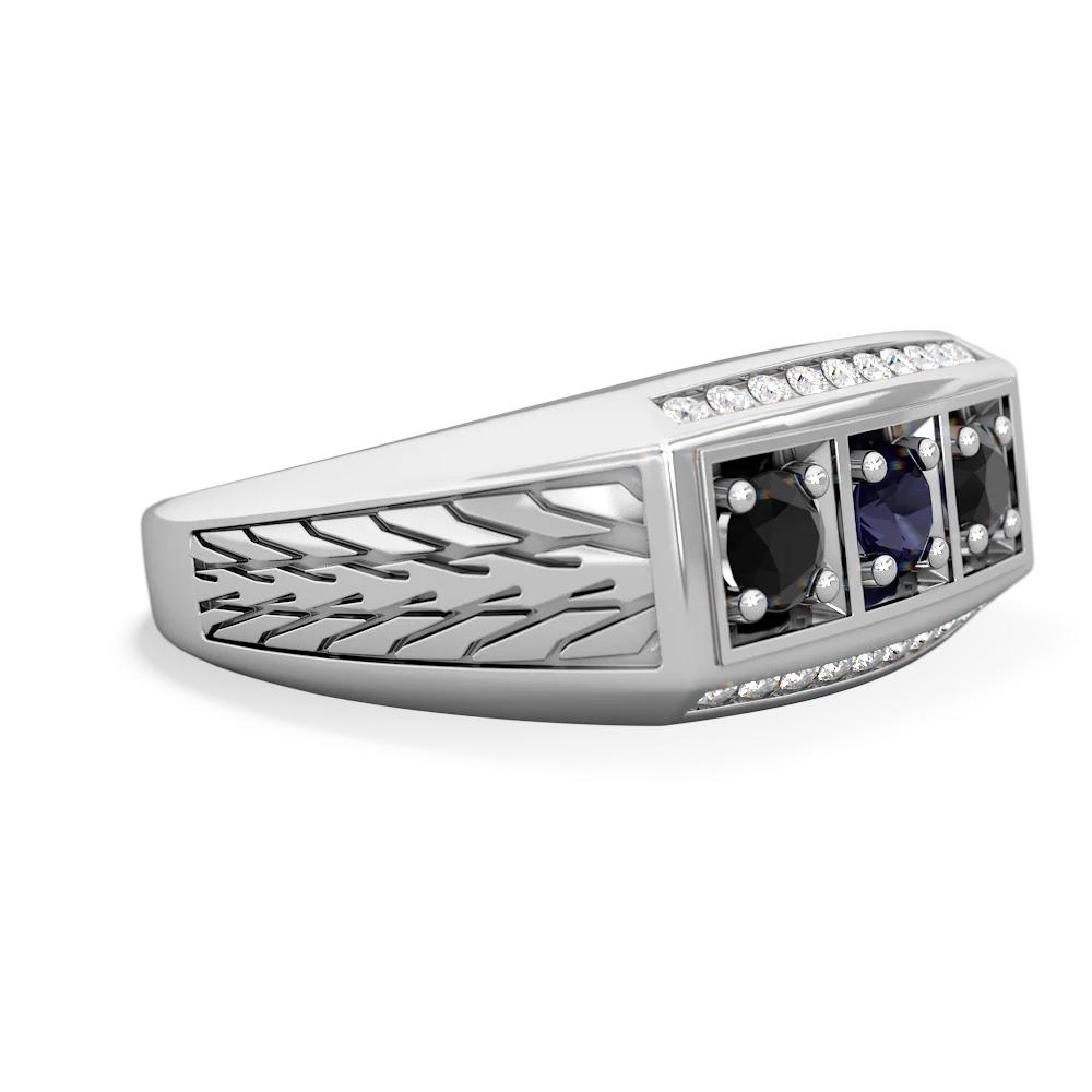 Sapphire Three Stone Tire Tread Men's 14K White Gold ring R0520