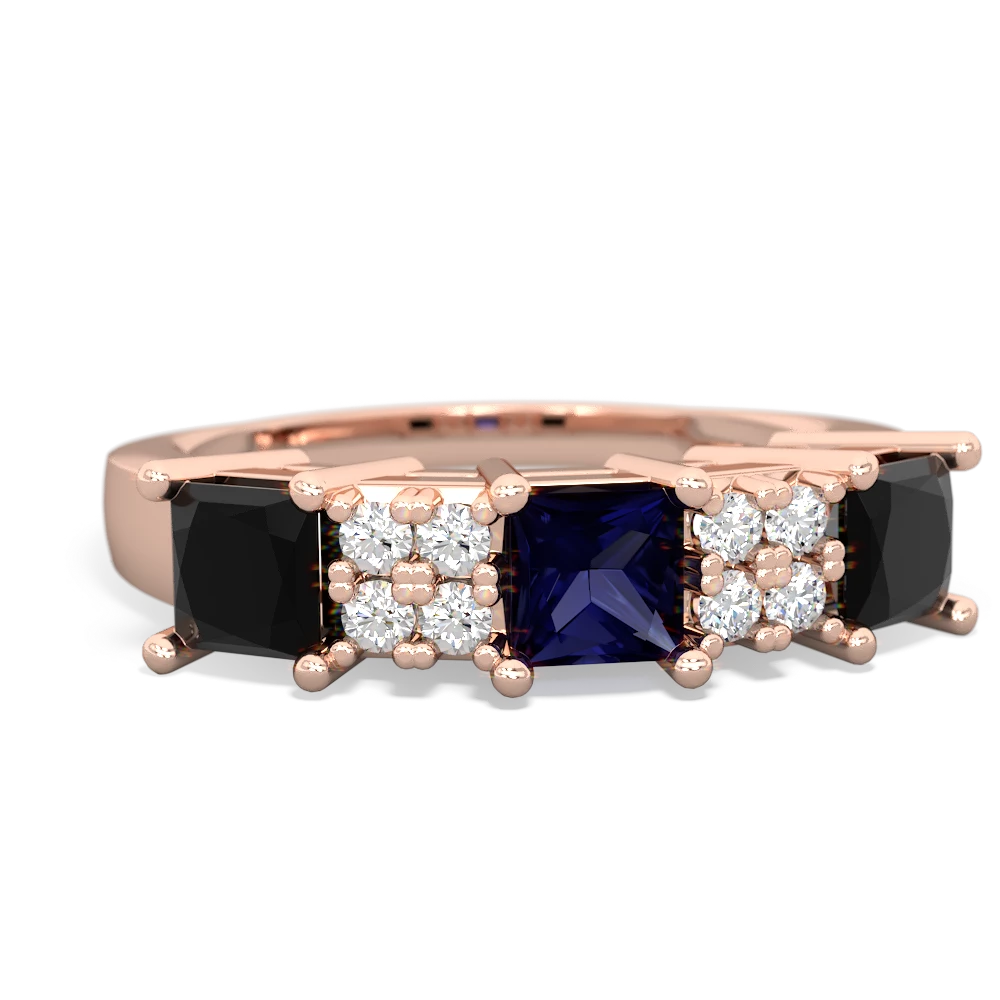 Sapphire Three Stone Diamond Cluster 14K Rose Gold ring R2592