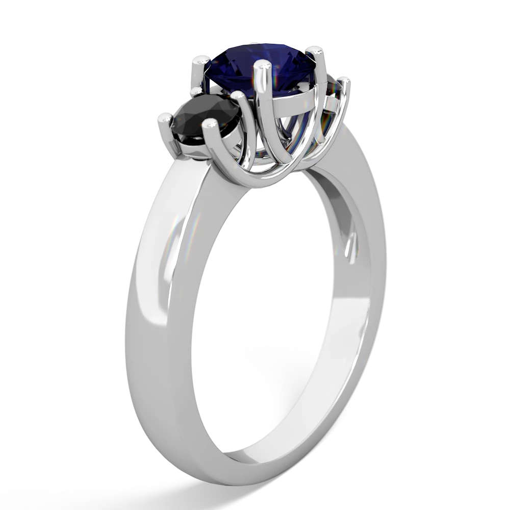 Sapphire Three Stone Round Trellis 14K White Gold ring R4018