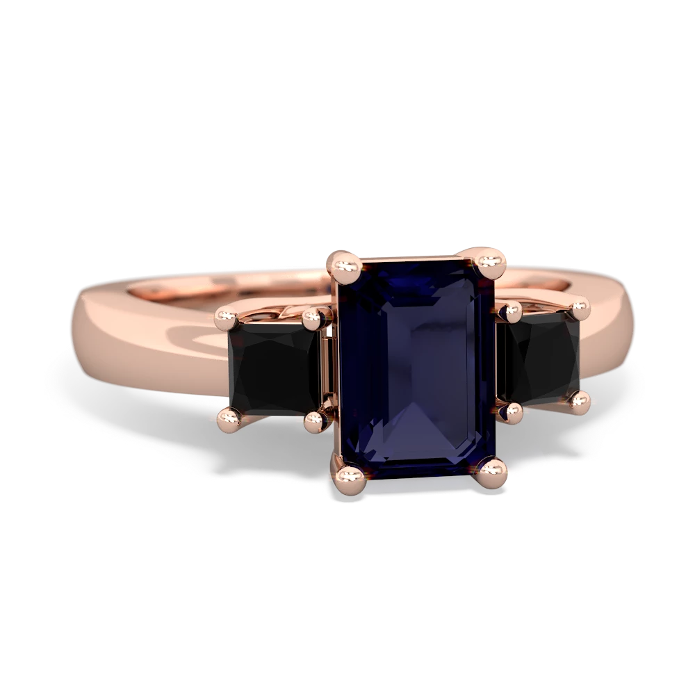 Sapphire Three Stone Emerald-Cut Trellis 14K Rose Gold ring R4021