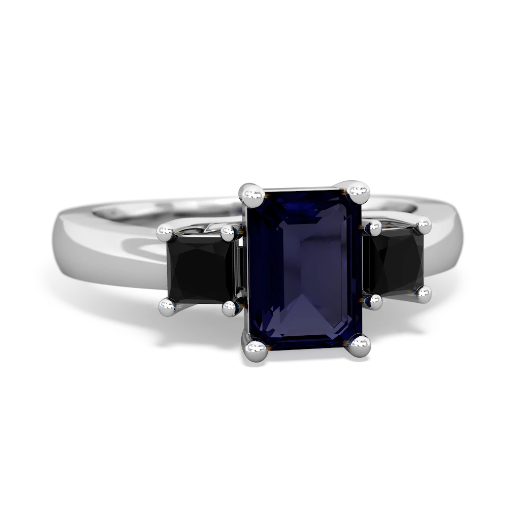 Sapphire Three Stone Emerald-Cut Trellis 14K White Gold ring R4021