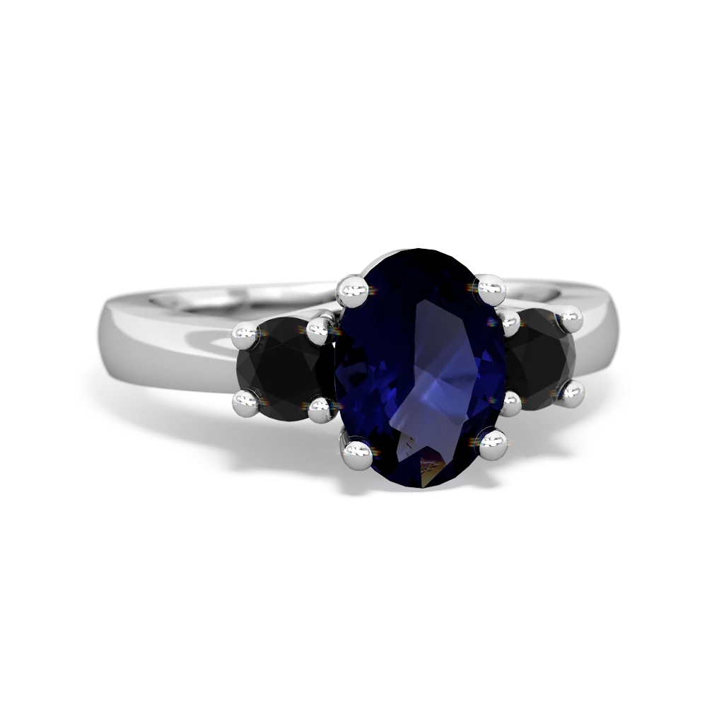 Sapphire Three Stone Oval Trellis 14K White Gold ring R4024