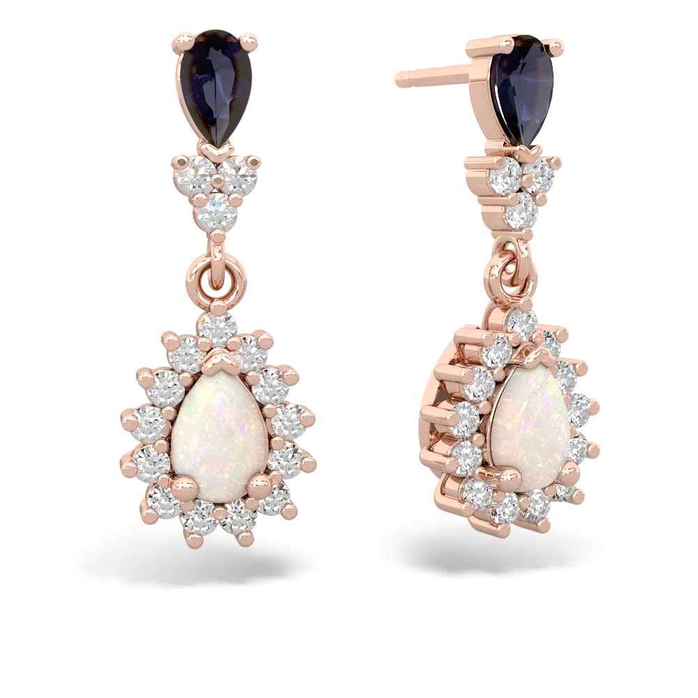 Sapphire Halo Pear Dangle 14K Rose Gold earrings E1882