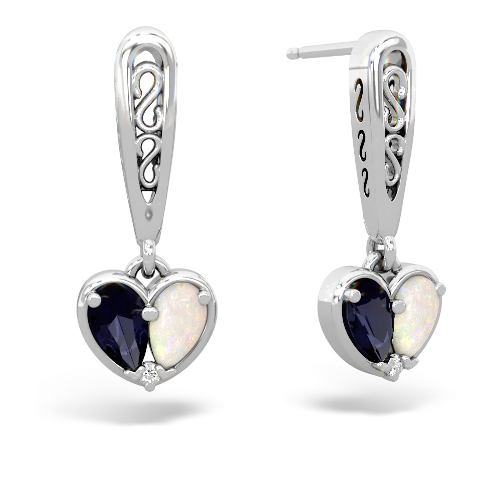 Sapphire Filligree Heart 14K White Gold earrings E5070