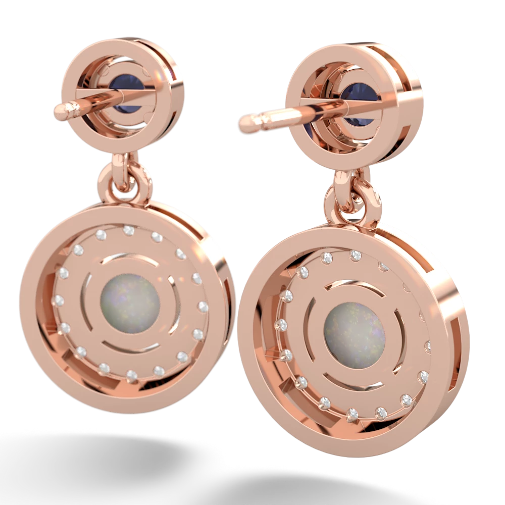 Sapphire Halo Dangle 14K Rose Gold earrings E5319