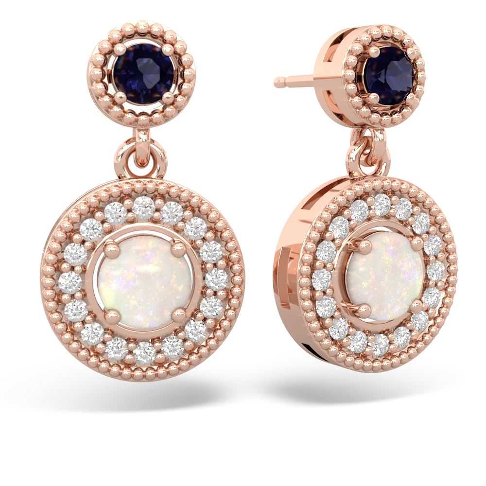 Sapphire Halo Dangle 14K Rose Gold earrings E5319