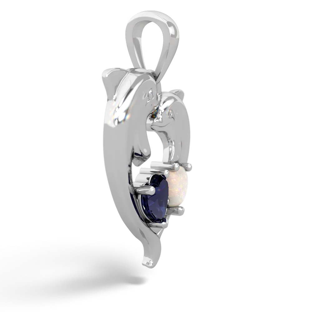 Sapphire Dolphin Heart 14K White Gold pendant P5820