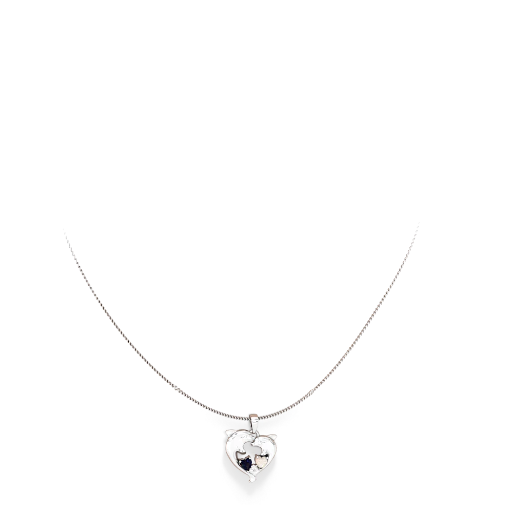 Sapphire Dolphin Heart 14K White Gold pendant P5820