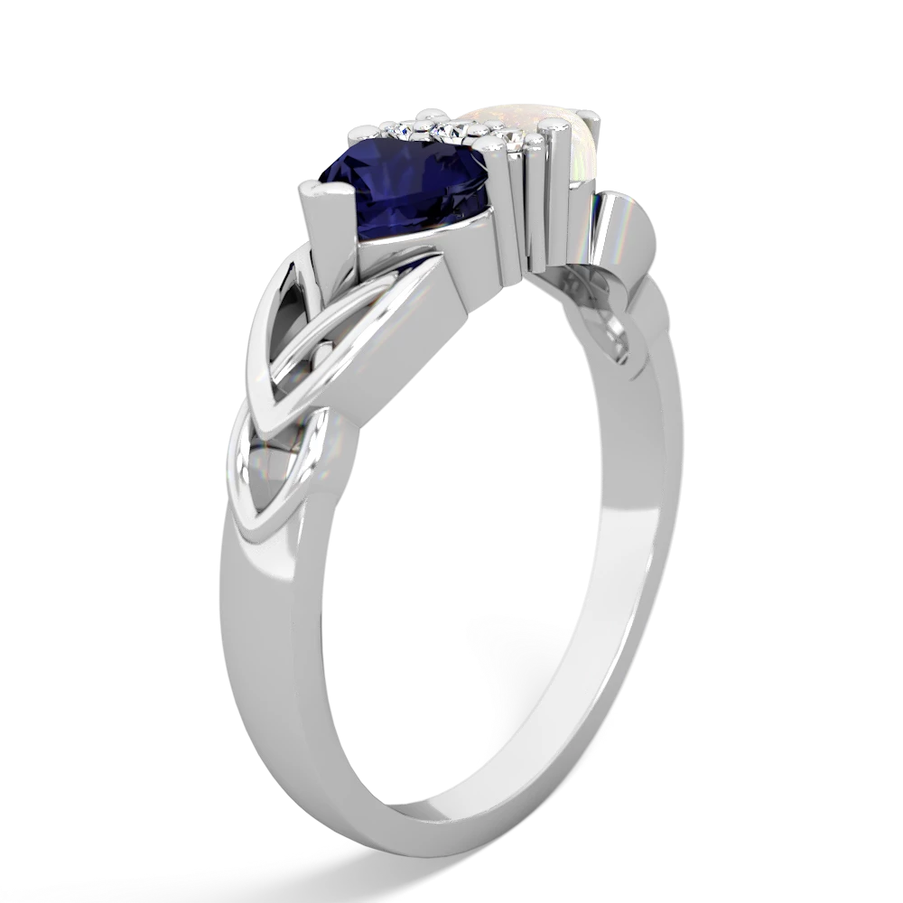 Sapphire Celtic Knot Double Heart 14K White Gold ring R5040