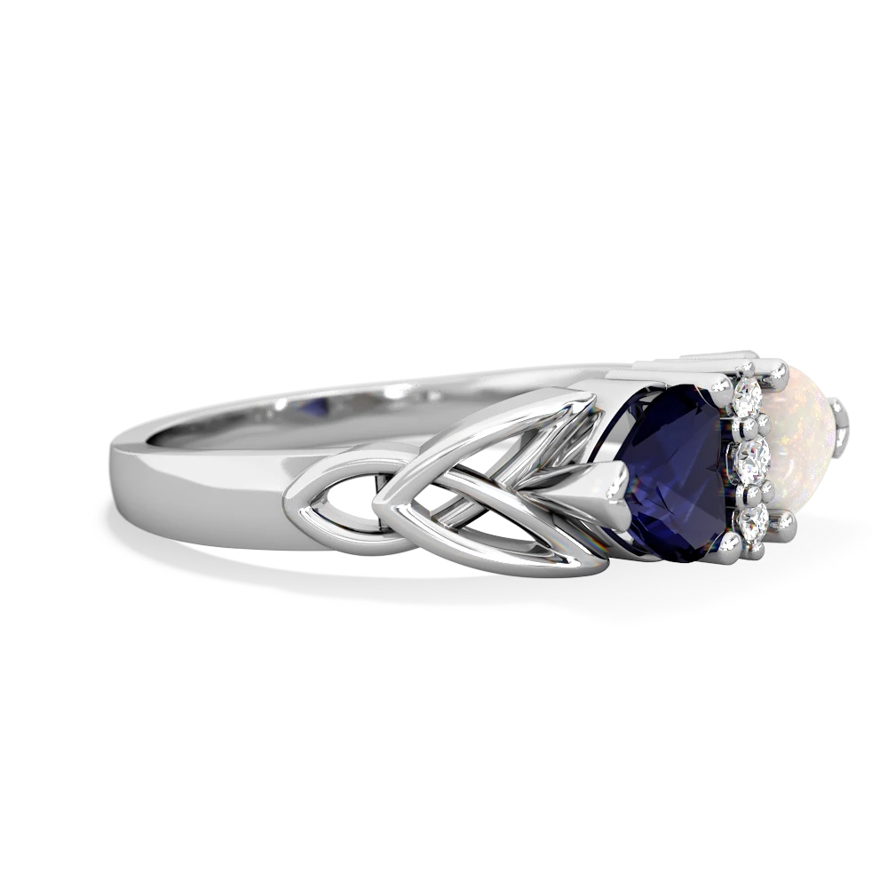 Sapphire Celtic Knot Double Heart 14K White Gold ring R5040