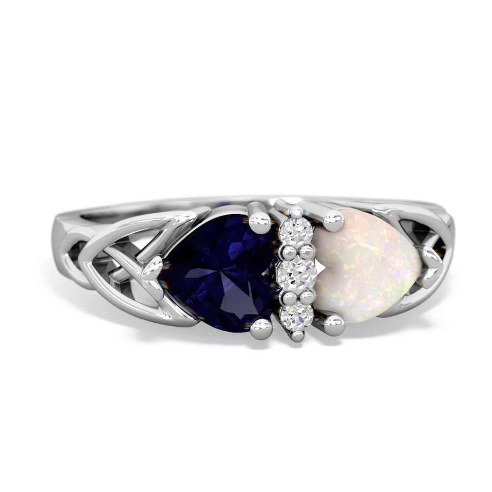 Sapphire Celtic Knot Double Heart 14K White Gold ring R5040