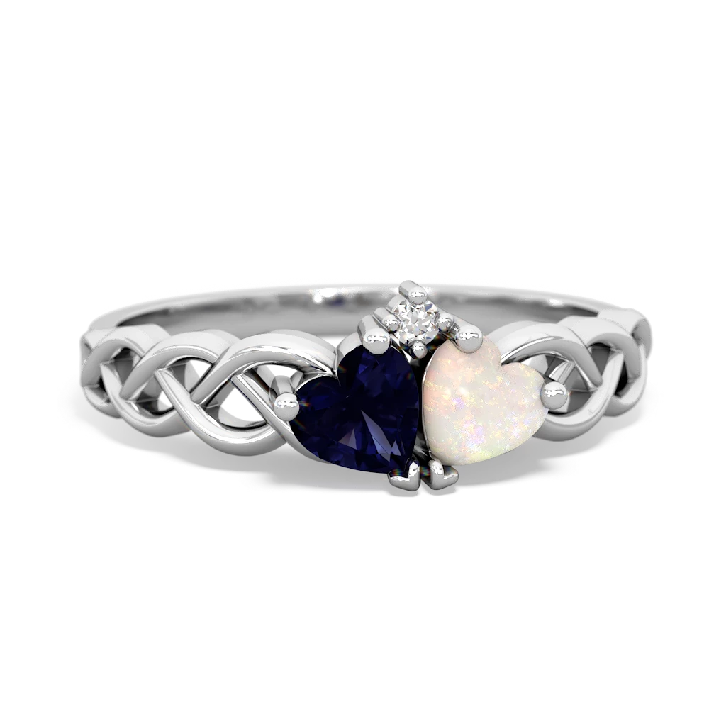 Sapphire Heart To Heart Braid 14K White Gold ring R5870