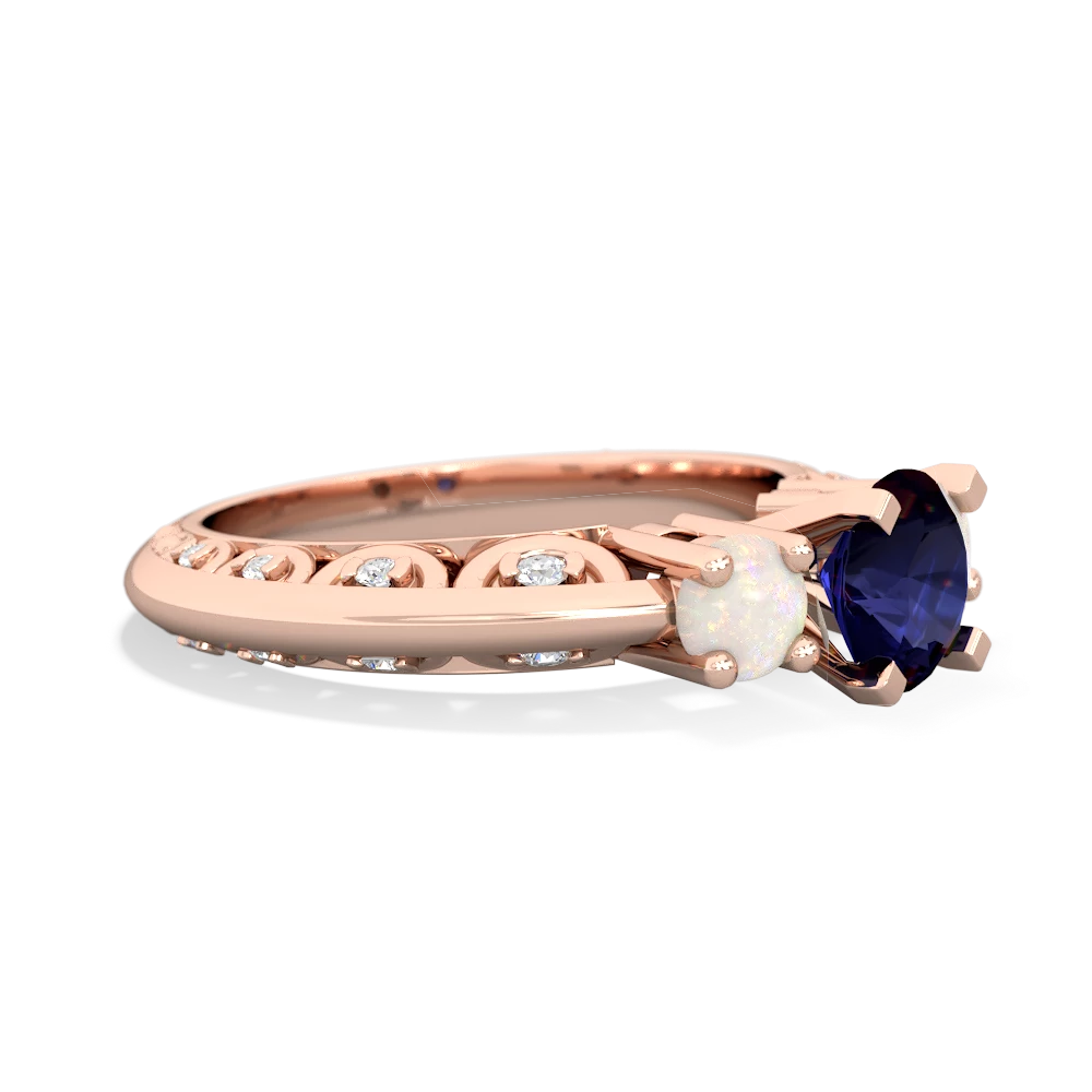 Sapphire Art Deco Eternal Embrace Engagement 14K Rose Gold ring C2003