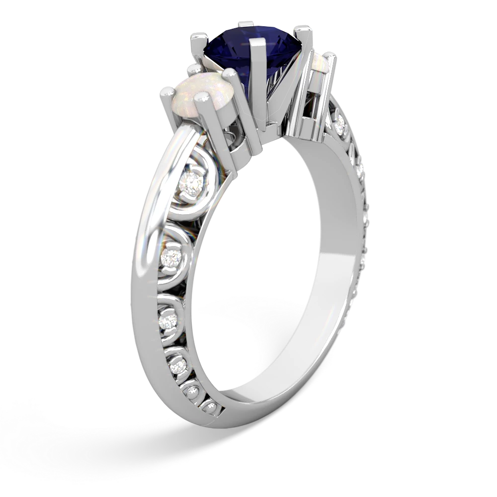 Sapphire Art Deco Eternal Embrace Engagement 14K White Gold ring C2003