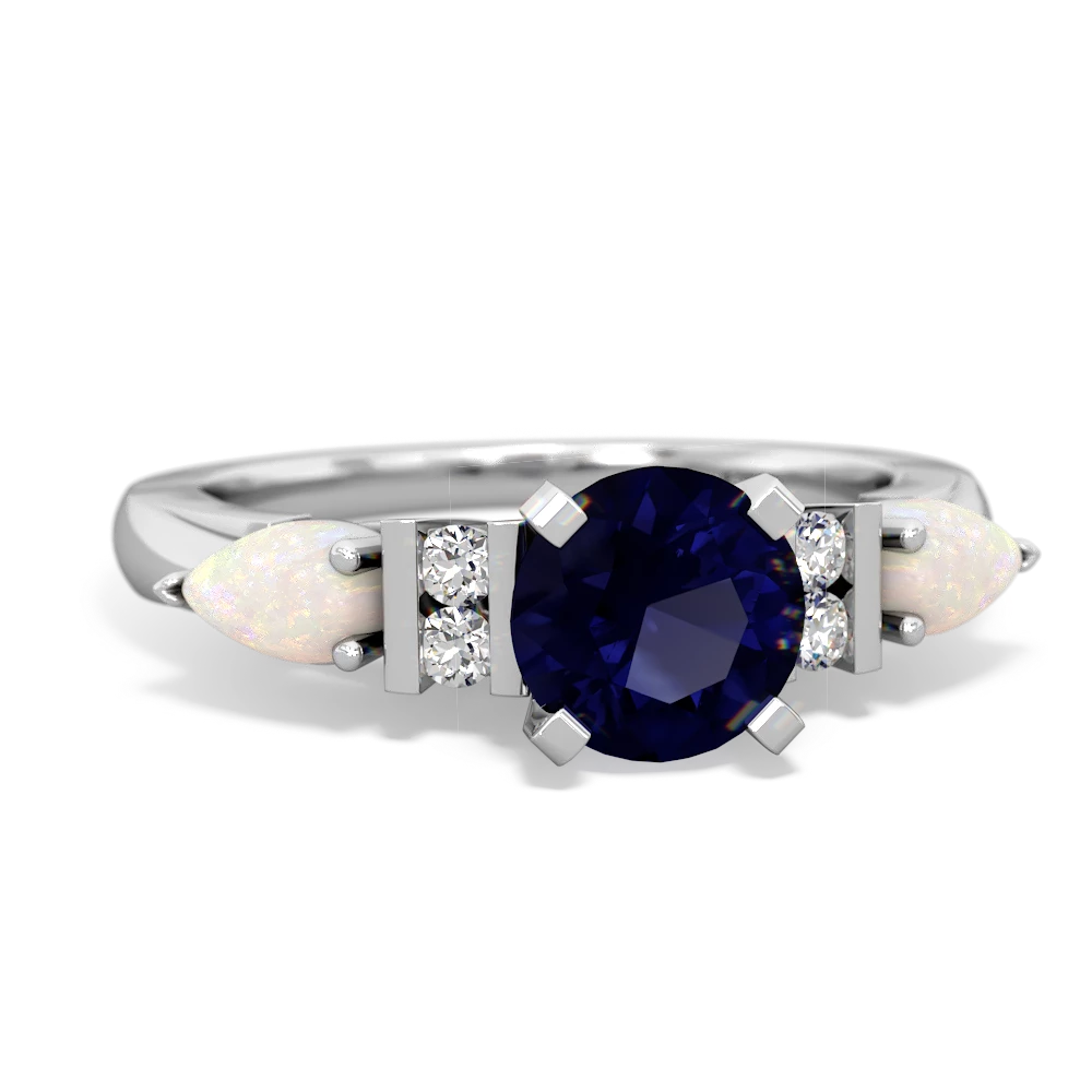 Sapphire 6Mm Round Eternal Embrace Engagement 14K White Gold ring R2005