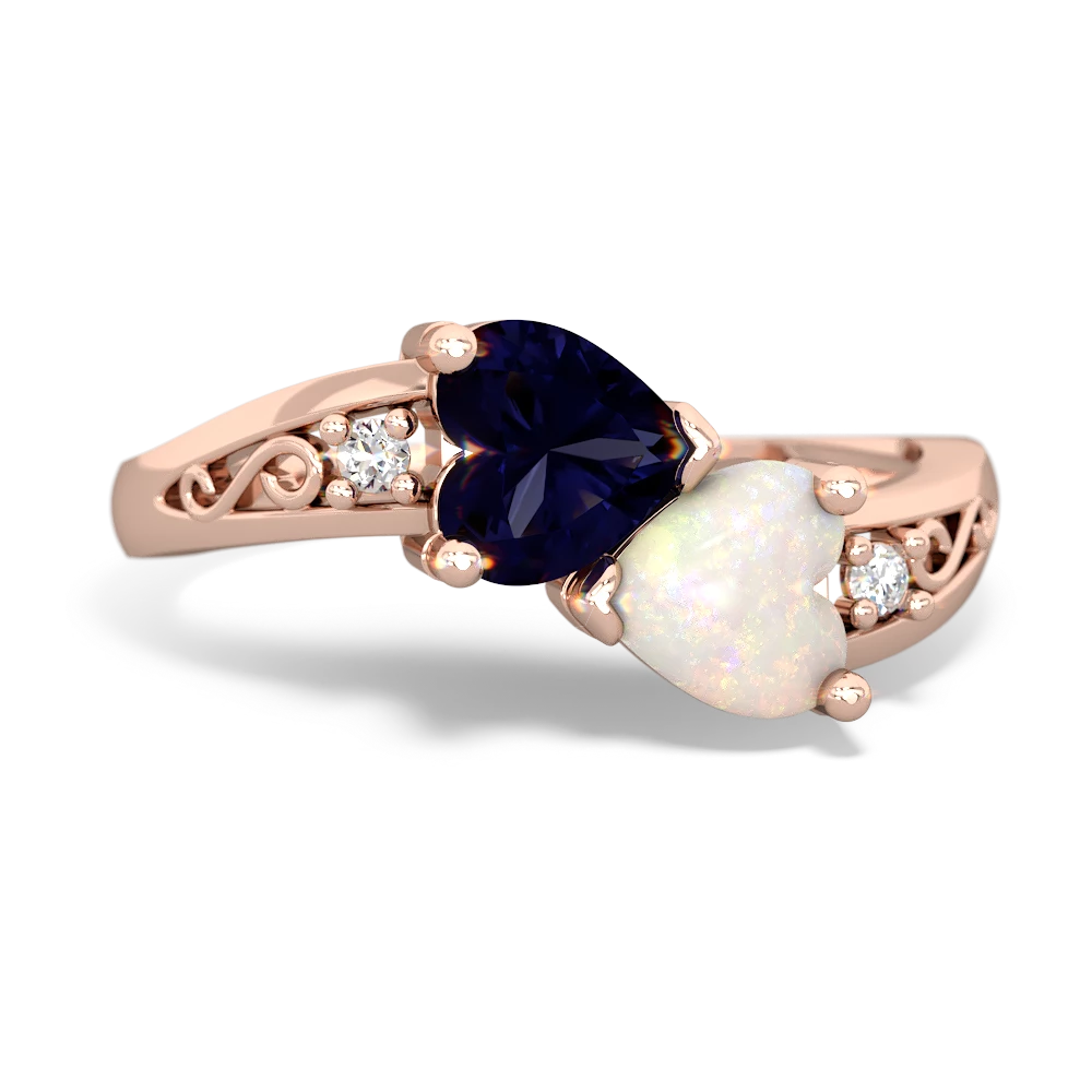 Sapphire Snuggling Hearts 14K Rose Gold ring R2178