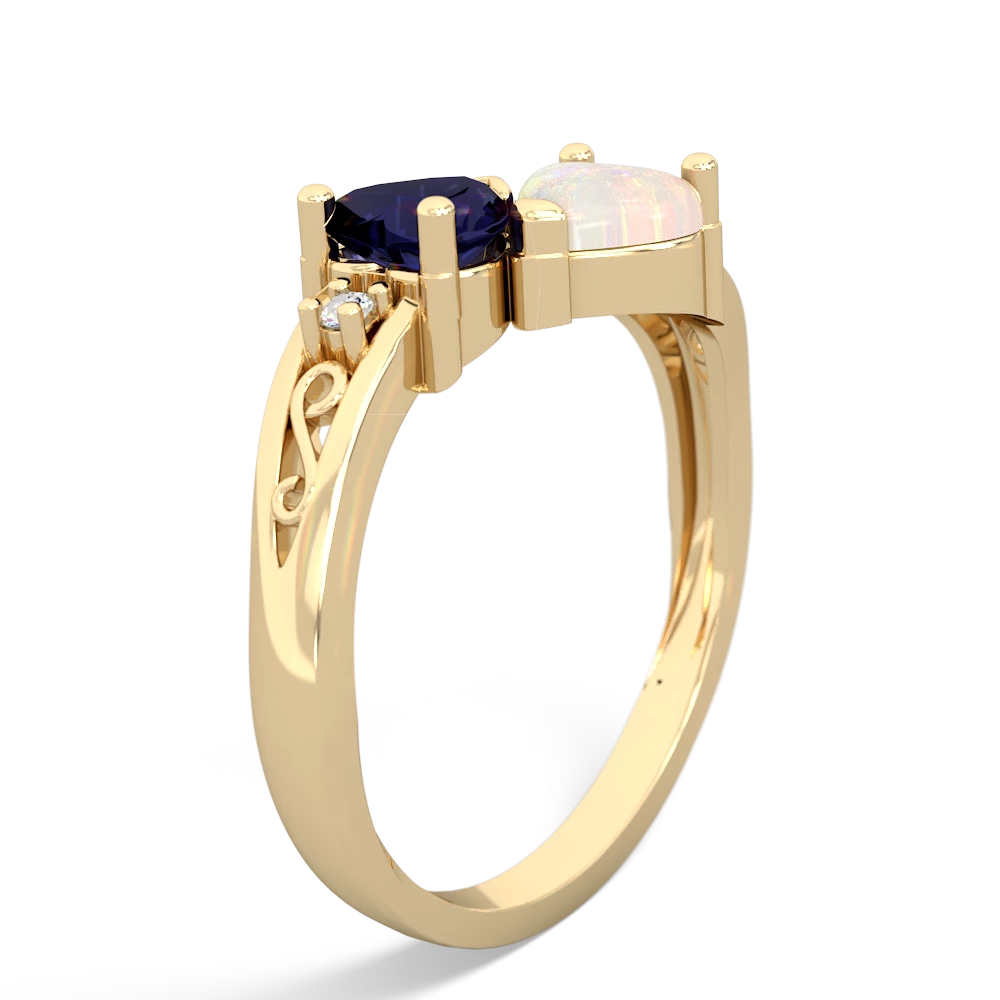 Sapphire Snuggling Hearts 14K Yellow Gold ring R2178