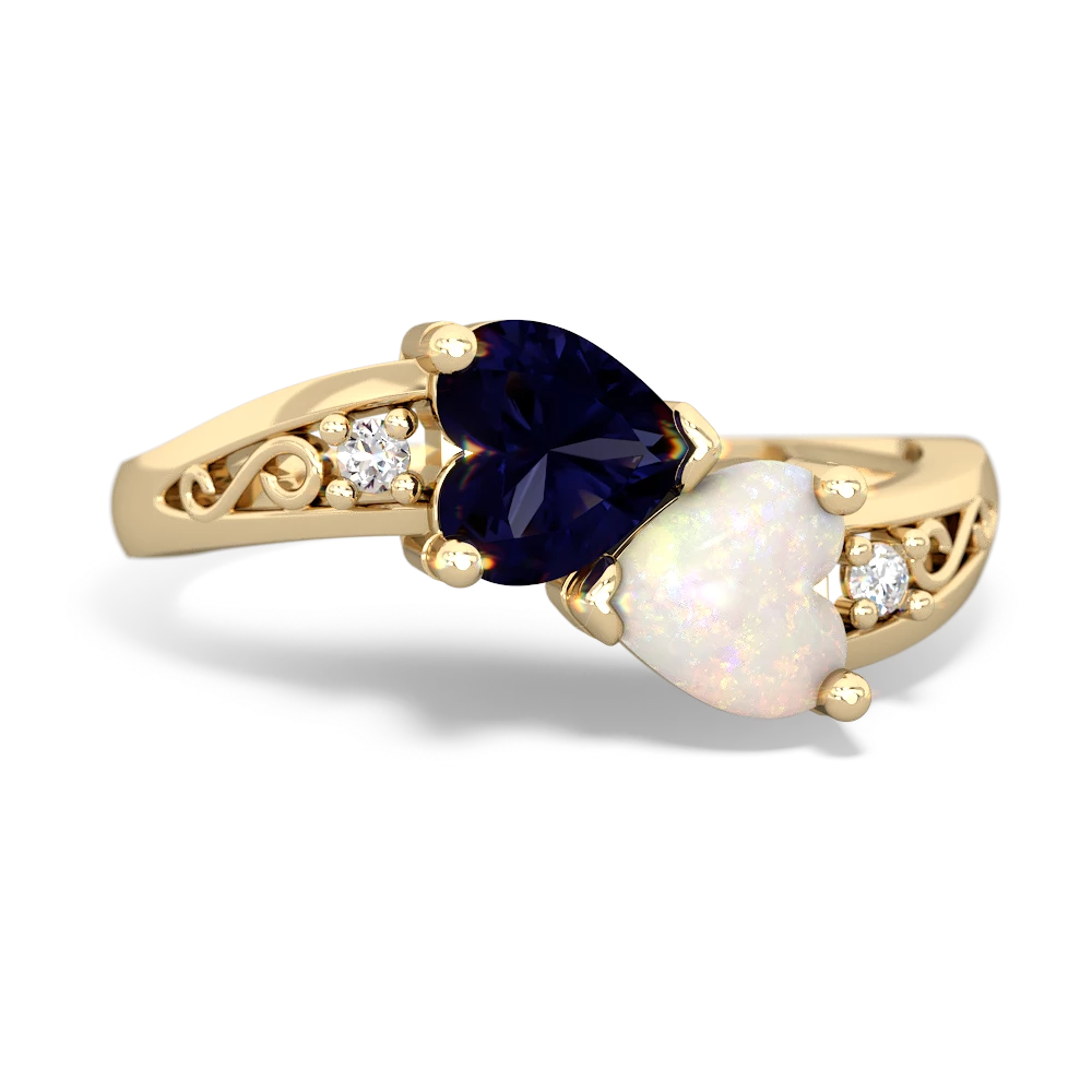 Sapphire Snuggling Hearts 14K Yellow Gold ring R2178