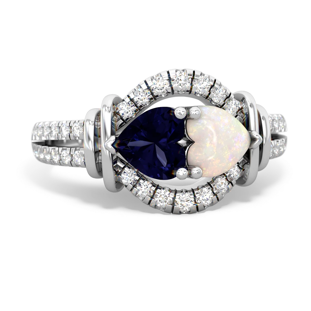 Sapphire Art-Deco Keepsake 14K White Gold ring R5630