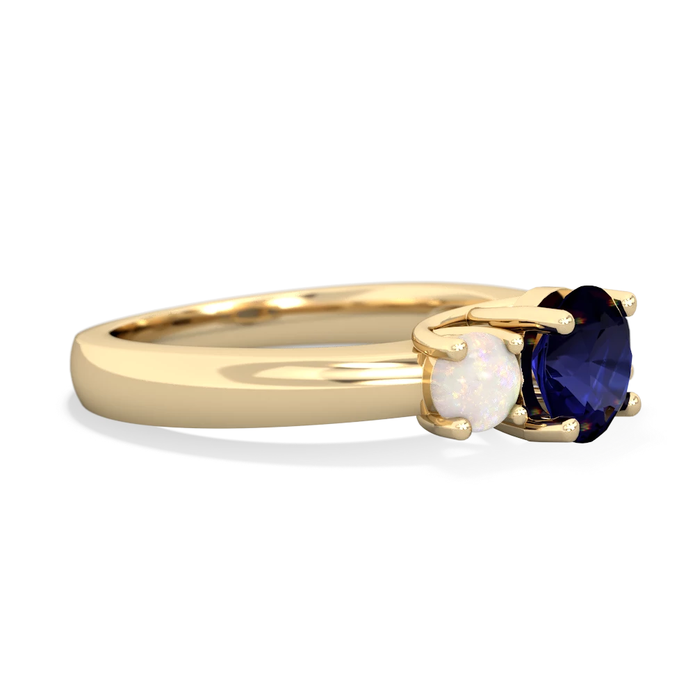 Sapphire Three Stone Round Trellis 14K Yellow Gold ring R4018