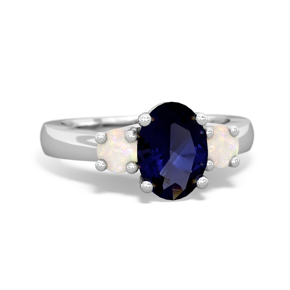 Sapphire Three Stone Oval Trellis 14K White Gold ring R4024