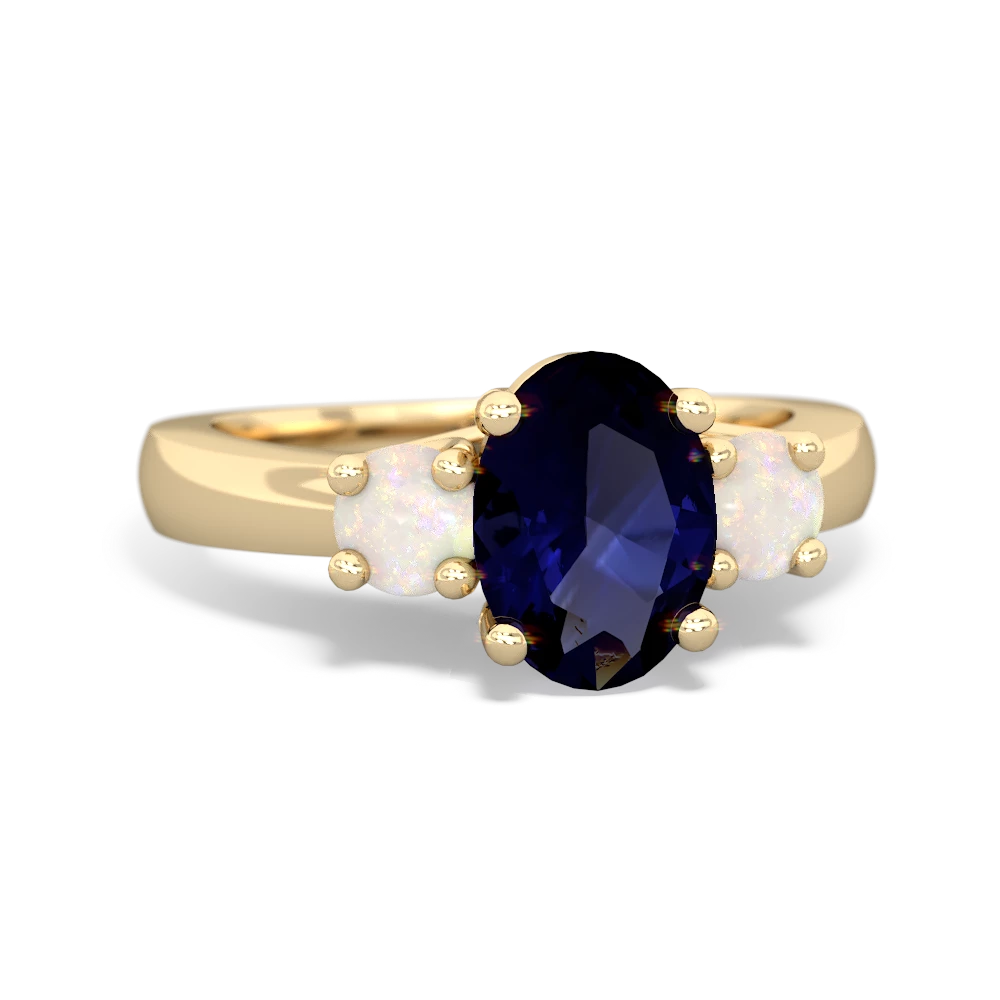 Sapphire Three Stone Oval Trellis 14K Yellow Gold ring R4024