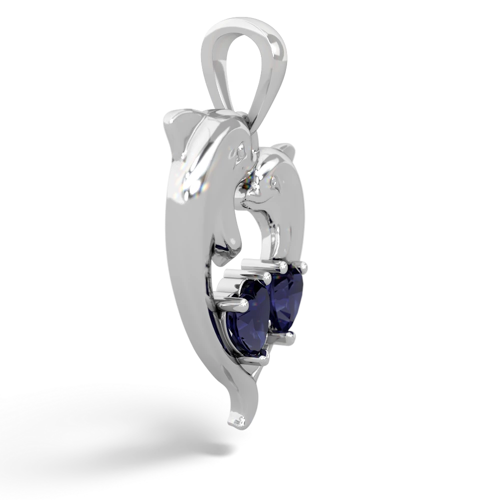 Sapphire Dolphin Heart 14K White Gold pendant P5820