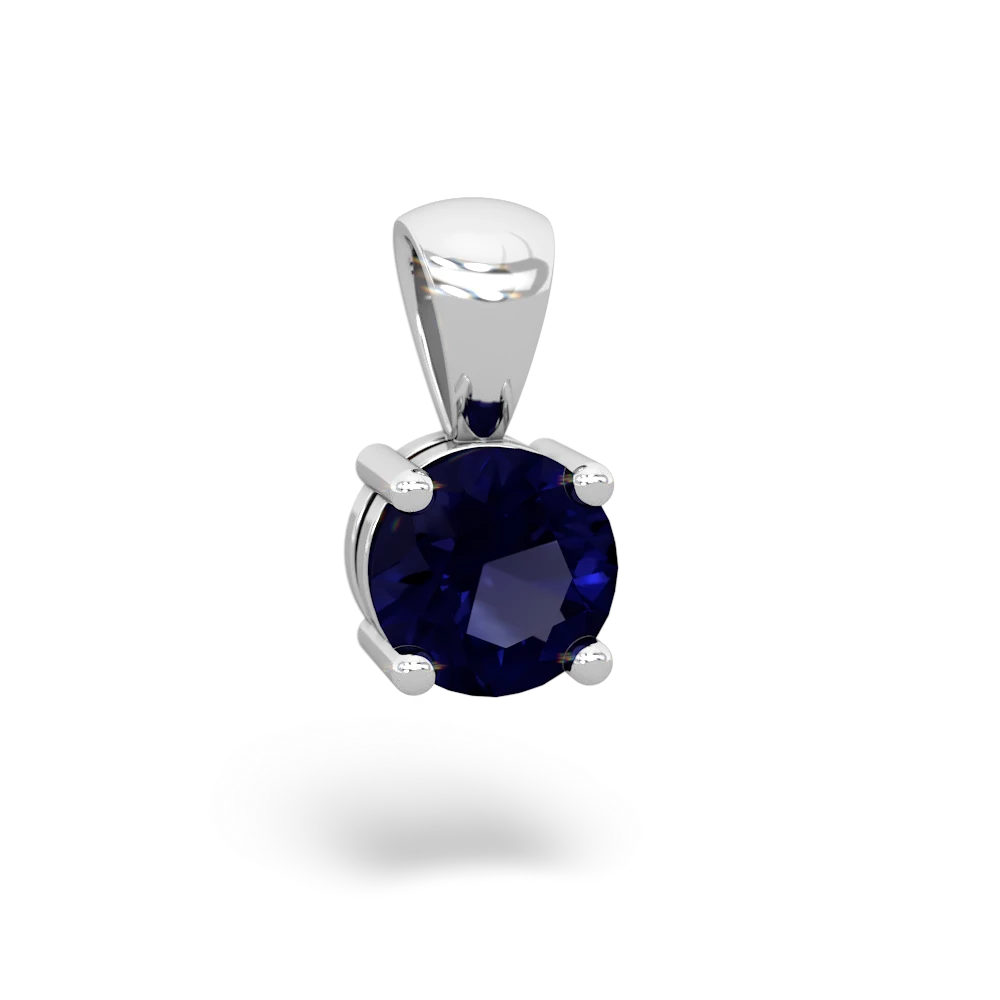 Sapphire 6Mm Round Solitaire 14K White Gold pendant P1786