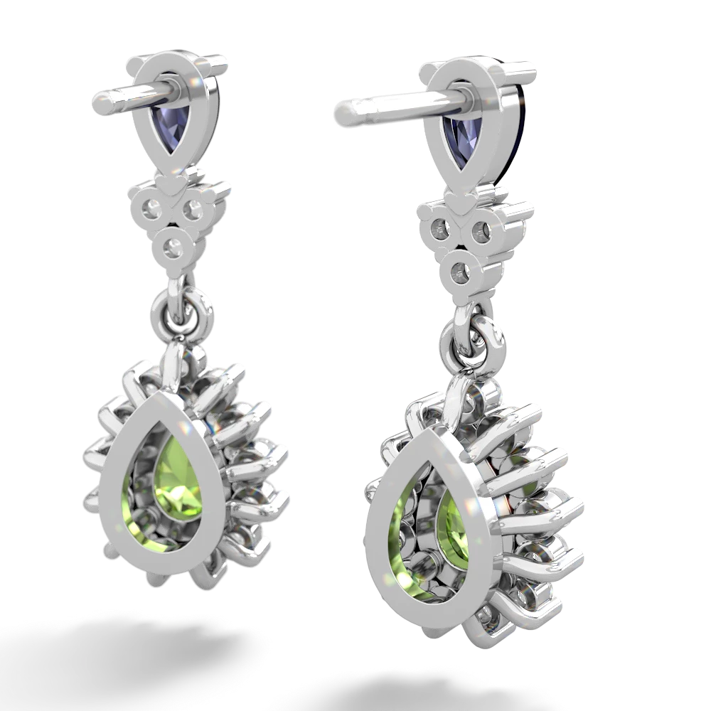 Sapphire Halo Pear Dangle 14K White Gold earrings E1882