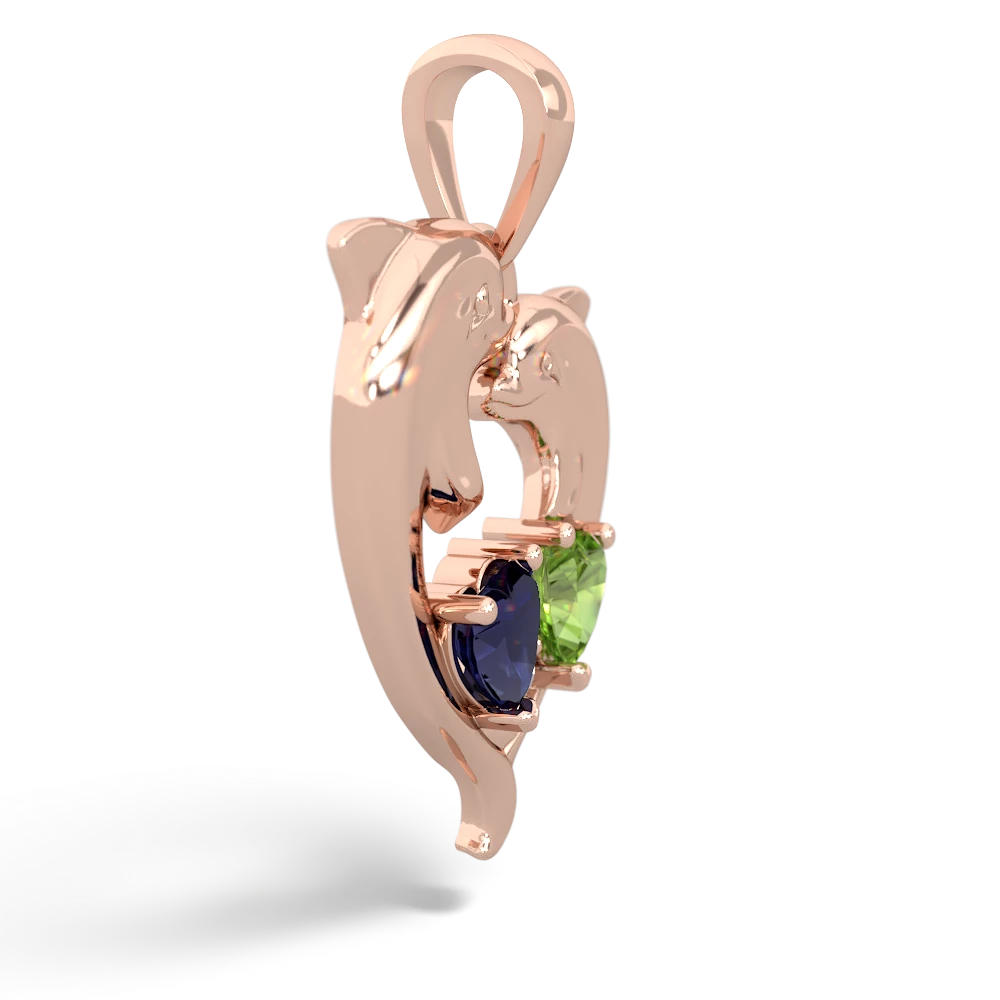 Sapphire Dolphin Heart 14K Rose Gold pendant P5820