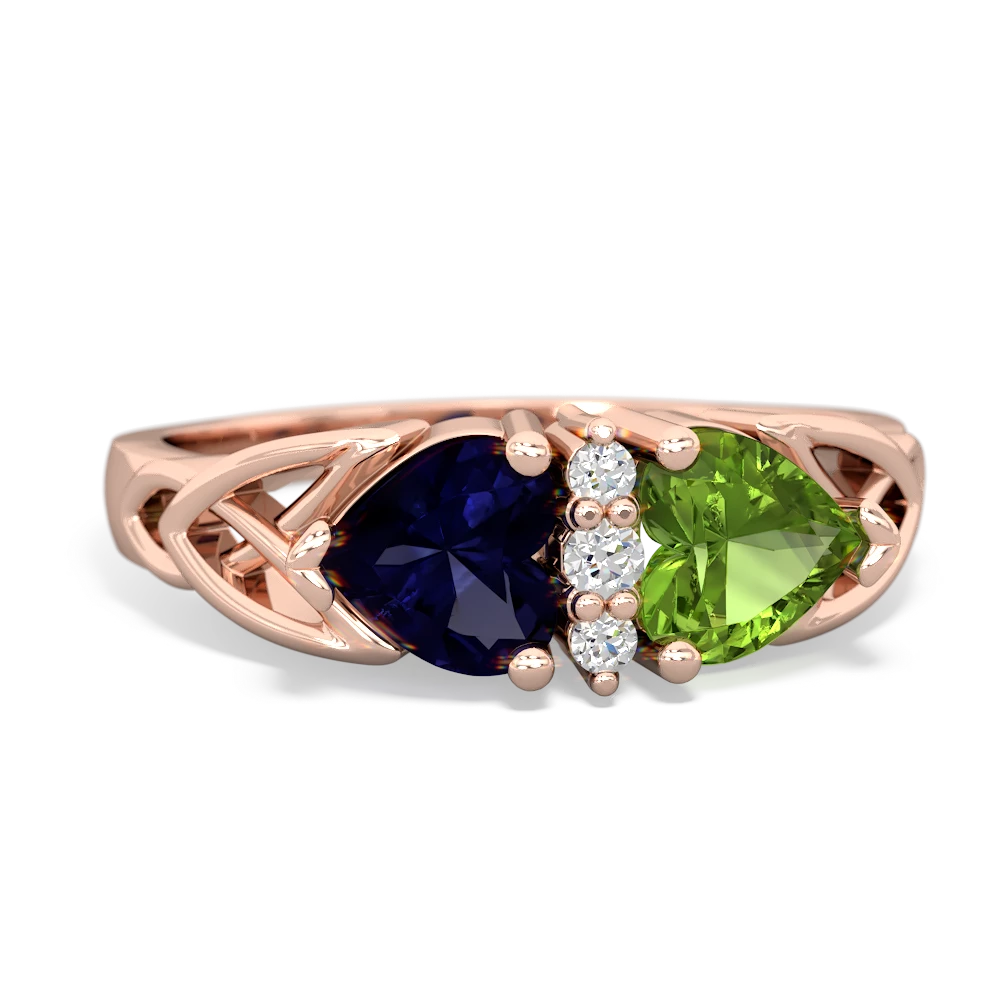 Sapphire Celtic Knot Double Heart 14K Rose Gold ring R5040