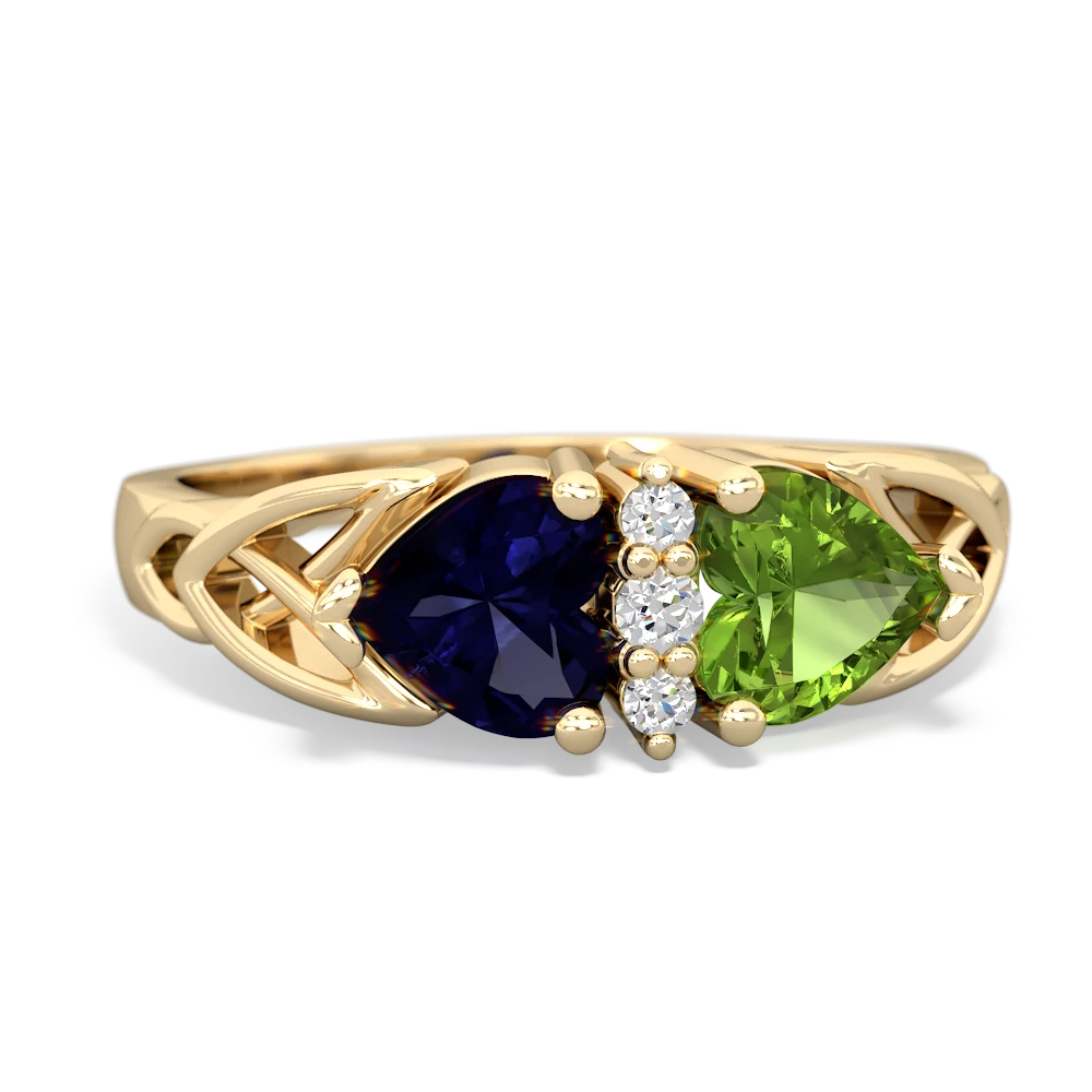 Sapphire Celtic Knot Double Heart 14K Yellow Gold ring R5040