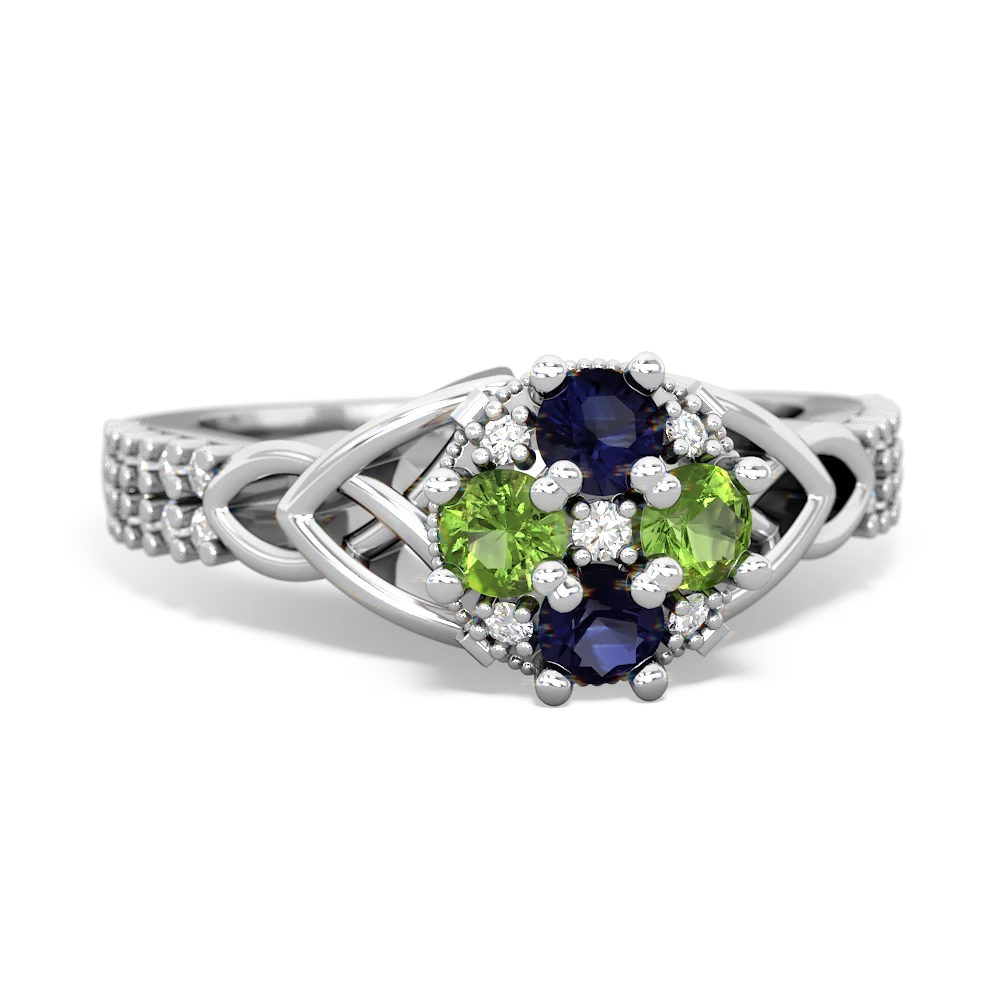 Sapphire Celtic Knot Cluster Engagement 14K White Gold ring R26443RD