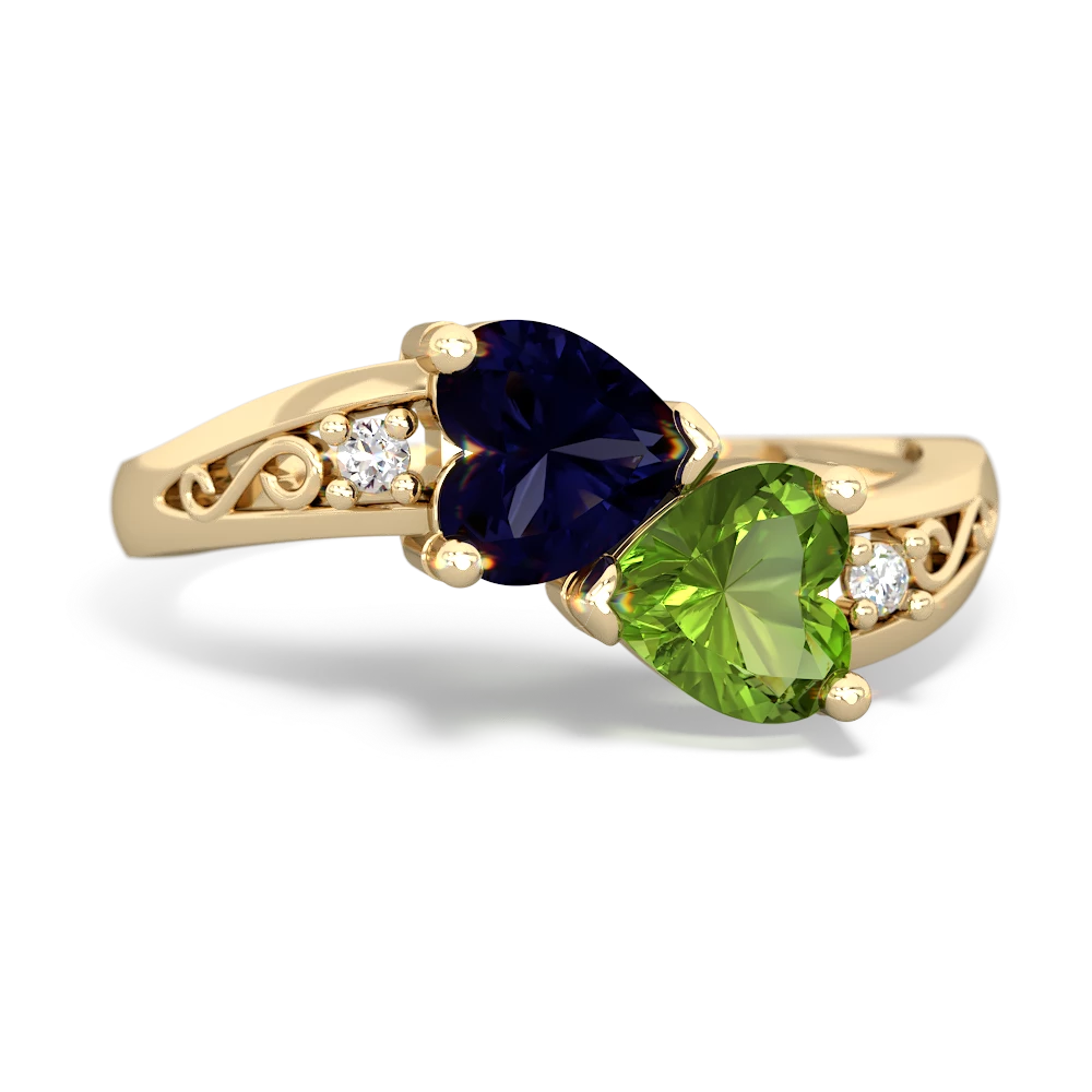 Sapphire Snuggling Hearts 14K Yellow Gold ring R2178