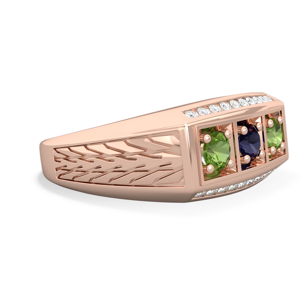 Sapphire Three Stone Tire Tread Men's 14K Rose Gold ring R0520