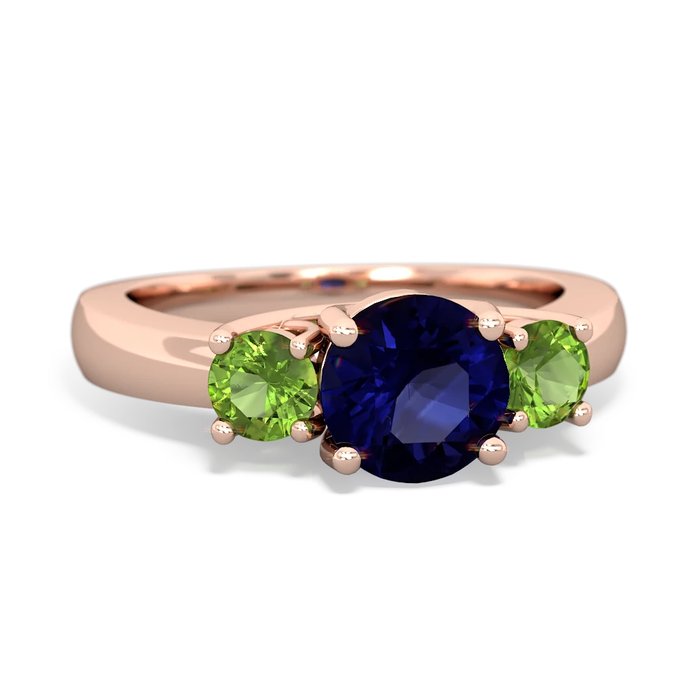 Sapphire Three Stone Round Trellis 14K Rose Gold ring R4018