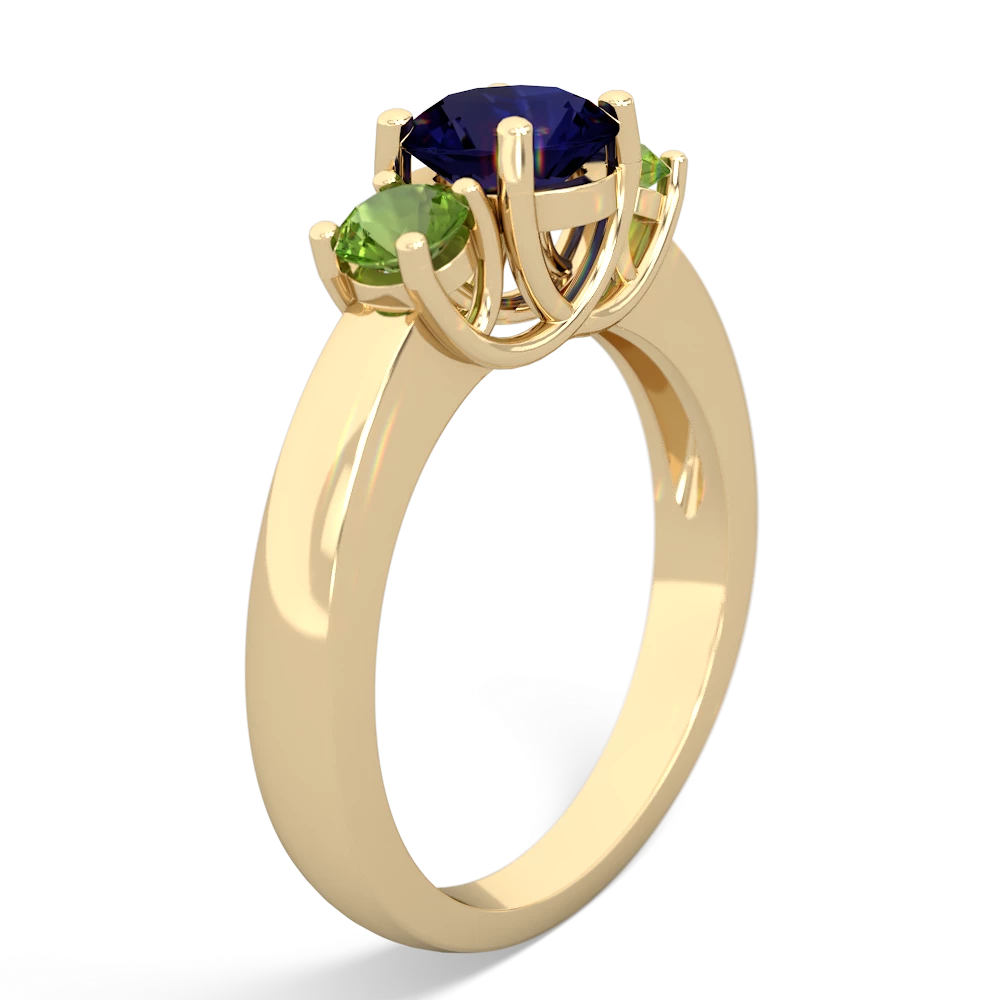 Sapphire Three Stone Round Trellis 14K Yellow Gold ring R4018