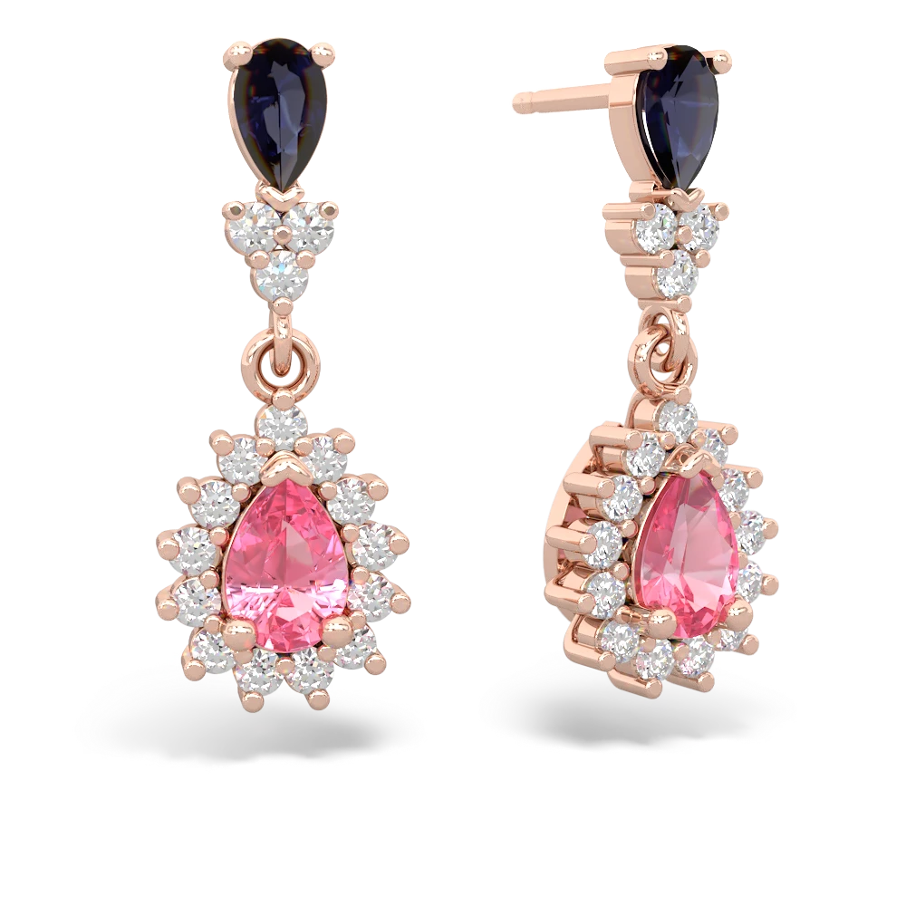 Sapphire Halo Pear Dangle 14K Rose Gold earrings E1882