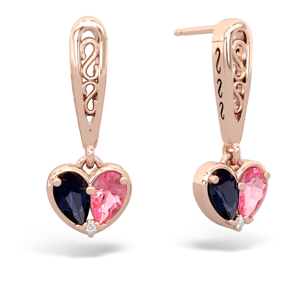 Sapphire Filligree Heart 14K Rose Gold earrings E5070