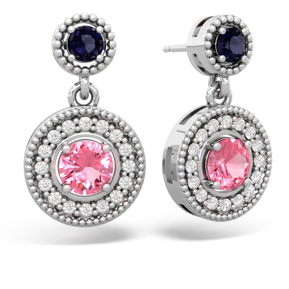 Sapphire Halo Dangle 14K White Gold earrings E5319